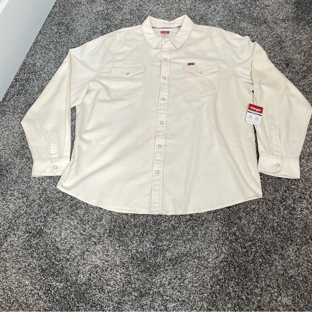 Wrangler 5 Star Premium Cream Cotton Pearl Snap Button Down Shirt NWT Size 2XL